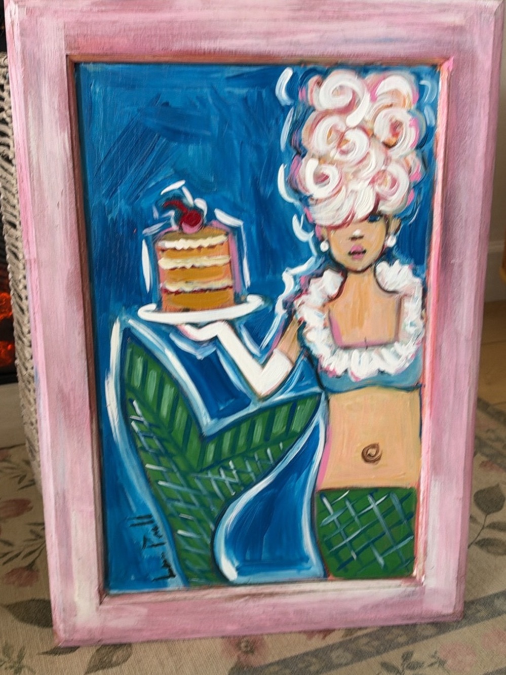 Pink-Trim Mermaid Cake Painting by Lori Prell